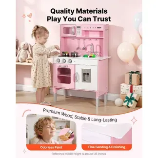 VEVOR Spielküche für Kinder, Kinderküche aus Holz mit Licht & Sound, Holzküche mit Herd Backofen Spüle Mikrowelle Eisspender & Getränkespender, Küchenspielzeug mit Kochset für Kinder ab 3 Jahren, Rosa VEVOR Spielküche für Kinder, Kinderküche aus Holz mit Licht & Sound, Holzküche mit Herd Backofen Spüle Mikrowelle Eisspender & Getränkespender, Küchenspielzeug mit Kochset für Kinder ab 3 Jahren, Rosa