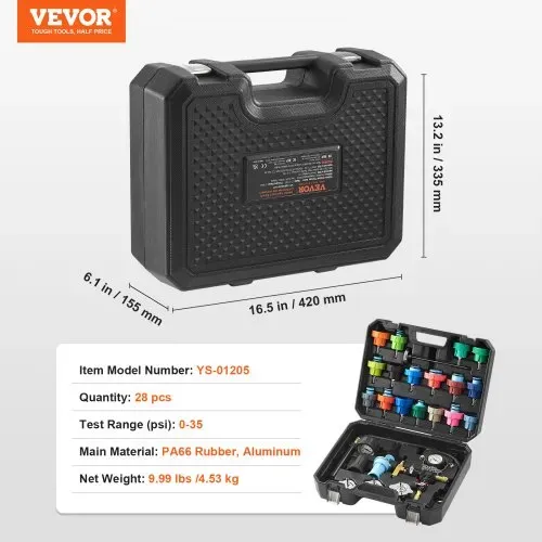 VEVOR 28-teiliges Kühlerkühlmittel-Druckprüfer-Set Abdrückgerät, Abdrücken Tester Kühlwasser Befüllgerät, Kühler Entlüftungsgerät Kühlsystemtester inkl. Thermometer, 17 Metalladapter und 3 Prüfkappen – Bild 6