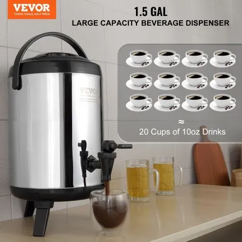 VEVOR Heiß- und Kaltgetränkespender Getränkespender 6 L, Edelstahl Heiß- und Kaltwasserbrunnen Großer Getränkespender mit Zapfen für Kaffee, Kalte Milch, Wasser, Saft usw. Isolierkanne 1-2 Personen VEVOR Heiß- und Kaltgetränkespender Getränkespender 6 L, Edelstahl Heiß- und Kaltwasserbrunnen Großer Getränkespender mit Zapfen für Kaffee, Kalte Milch, Wasser, Saft usw. Isolierkanne 1-2 Personen