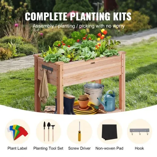 VEVOR Hochbeet Holz Pflanzkübel mit Ablage Blumenkasten 75kg Tragfähigkeit Garten Pflanzkasten Terrassen Gemüsebeet Gartenbeet Pflanzbeet 86x46x76cm ideal für den Anbau von Gemüse Obst Kräutern – Bild 2