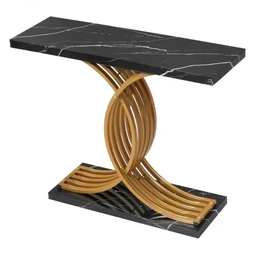 VEVOR Konsolentisch Eingangtisch hinter dem Sofa (100 x 30 x 81 cm / L x B x H), rechteckiger Beistelltisch aus MDF + Stahlrohre für Flur Schlafzimmer Wohnzimmer Foyer, Flurtisch Golden – Bild 10