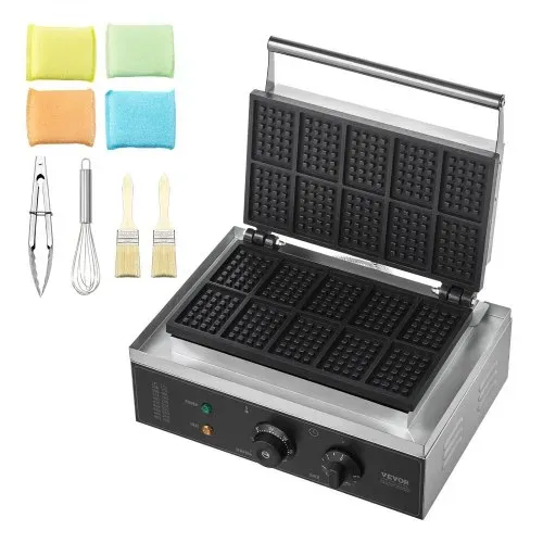 VEVOR Kommerzielles Waffeleisen 1550 W antihaftbeschichtetes Waffeleisen aus Edelstahl mit Temperatur- und Zeitregelung, Griff, für Restaurant Bäckerei Snackbar Familie 10 rechteckige Waffeln – Bild 8