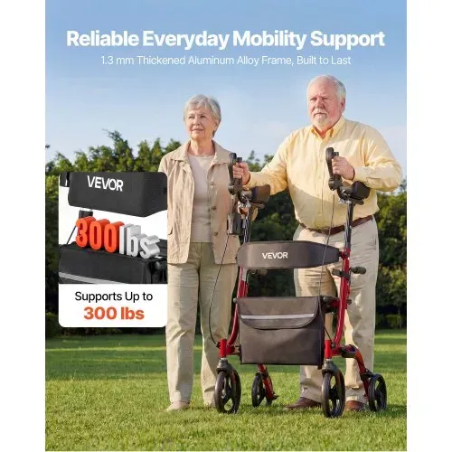 VEVOR Rollator Faltbar mit Sitz, Leichtgewicht Gehwagen mit 4 PVC Reifen, Gehhilfe bis 136 kg mit Rückenlehne Tasche Gehstockhalter, Höheverstellbare Laufhilfe mit Feststellfunktion für Senioren, Rot VEVOR Rollator Faltbar mit Sitz, Leichtgewicht Gehwagen mit 4 PVC Reifen, Gehhilfe bis 136 kg mit Rückenlehne Tasche Gehstockhalter, Höheverstellbare Laufhilfe mit Feststellfunktion für Senioren, Rot