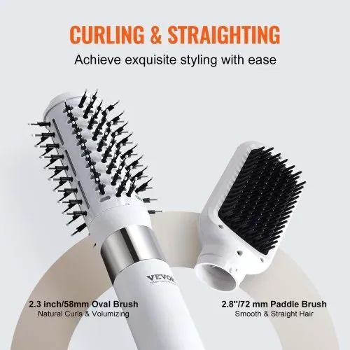 VEVOR Haartrockner, Ionen-Haartrocknerbürste, 110.000 U/min Airstyler mit Oval- & Paddelbürste, 4 Temperatur- & 3-Geschwindigkeits-Föhnbürsten-Styling-Tool für Trocknen, Volumengebendes Glätten – Bild 2