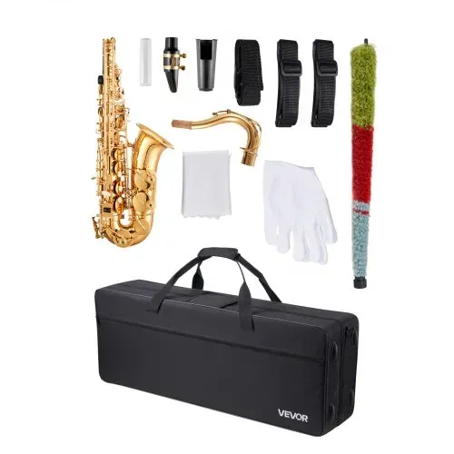 VEVOR Tenorsaxophon, B-Dur, Messingsaxophon-Anfängerset mit Tragetasche, Mundstück, Gurten, Reinigungstuch, Handschuhen, Umhängeband, 23-Tasten-Tenorsaxophon-Set, für Anfänger & Schüler, Gold – Bild 8