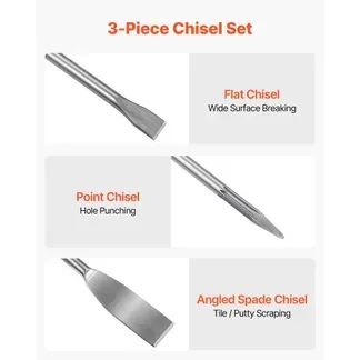 VEVOR SDS Plus Meißel-Set, 3-tlg. SDS Plus Bohrhammer-Aufsatz, inkl. Spitz-, Flach- & Spatenmeißel, Wärmebehandelter 40Cr-Legierungsstahl, für Abbruch- & Renovierungsarbeiten VEVOR SDS Plus Meißel-Set, 3-tlg. SDS Plus Bohrhammer-Aufsatz, inkl. Spitz-, Flach- & Spatenmeißel, Wärmebehandelter 40Cr-Legierungsstahl, für Abbruch- & Renovierungsarbeiten