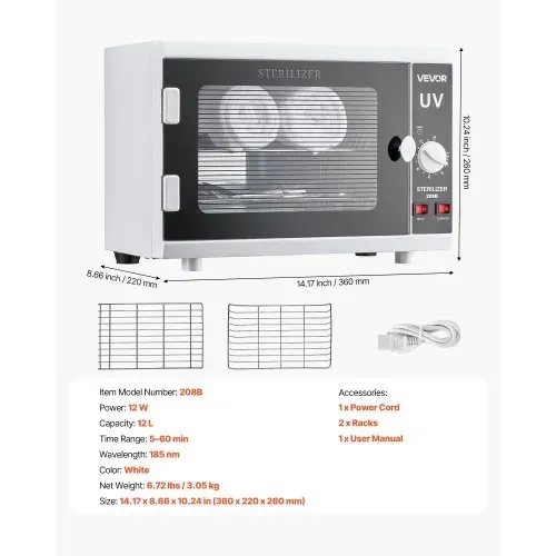 VEVOR UV Sterilisator Nagelwerkzeug-Reinigungsmaschine (12 L / 12 W) multifunktionale Nagelreiniger Sterilisator mit Timer-Einstellung & Knopfsteuerung Reinigungskabinett mit Tür aus gehärtetem Glas – Bild 6