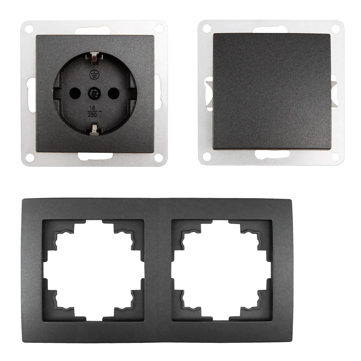 Schalter und Steckdosen Set McPower Flair ''Tür 2-fach Profi'' 3-teilig, anthrazit, Steckanschluss – Bild 3
