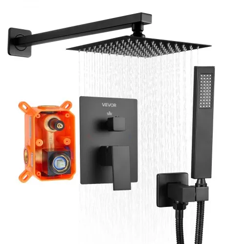 VEVOR Duscharmatur Regenduschsystem fürs Badezimmer Duschsystem mit 203 mm quadratischen Regenduschkopf & Handbrause, wandmontierte Badezimmerarmaturen mit Messingventil & Zierset, Mattscharz VEVOR Duscharmatur Regenduschsystem fürs Badezimmer Duschsystem mit 203 mm quadratischen Regenduschkopf & Handbrause, wandmontierte Badezimmerarmaturen mit Messingventil & Zierset, Mattscharz