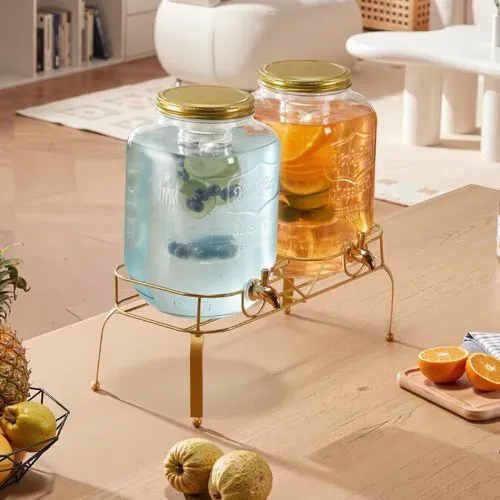 VEVOR Getränkespender (2 x 8 L) für Partys Saftspender (aus Glas) mit tropfsicherem Zapfhahn & Metallständer Wasserspender für Restaurants Partys, Limonade Eistee selbstgemachte Getränke Spender – Bild 7