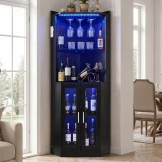 VEVOR Eckbarschrank mit LED-Beleuchtung (Dimmbar), Weinschrank mit Glashalter und Weinregal, Eckschrank mit Kippschutz, Eckbar für Wohnzimmer, Esszimmer und Küche, 50 x 50 x 170 cm Schwarz VEVOR Eckbarschrank mit LED-Beleuchtung (Dimmbar), Weinschrank mit Glashalter und Weinregal, Eckschrank mit Kippschutz, Eckbar für Wohnzimmer, Esszimmer und Küche, 50 x 50 x 170 cm Schwarz