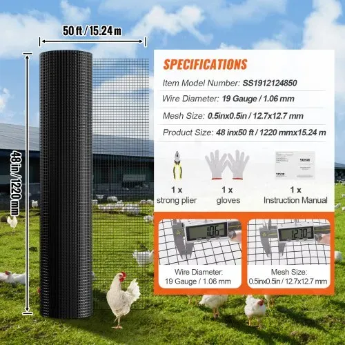 VEVOR Volierendraht 122 x 1524 cm, Gartenzaun, 1,06 mm Maschendrahtzaunrolle, Vinylbeschichtetes Drahtzaun für Hühnerstallbarrieren, Kaninchen- und Schlangenzäune, Geflügelgehege – Bild 6