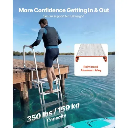 VEVOR Dockleiter Klappbar, Bootsleiter mit 5 Rutschfesten Stufen Breite Pedale & Handlauf, 159kg Belastbare Poolleiter aus Aluminiumlegierung, Einstiegsleiter für Docks Pools Seen Yachten, Silber VEVOR Dockleiter Klappbar, Bootsleiter mit 5 Rutschfesten Stufen Breite Pedale & Handlauf, 159kg Belastbare Poolleiter aus Aluminiumlegierung, Einstiegsleiter für Docks Pools Seen Yachten, Silber