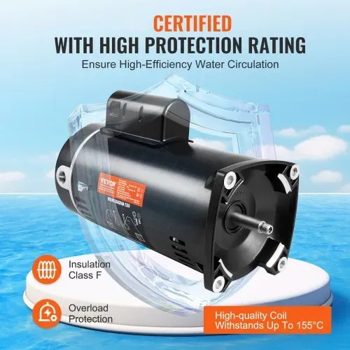 VEVOR 2 PS Pool-Pumpenmotor, 56Y Rahmen, 230V (7,8 Ampere) 3450 U/min, 60Hz, 1,3 Betriebsfaktor, 50μF/250V Kondensator, Linksdrehung Vierkantflansch Ersatzmotor – Bild 4