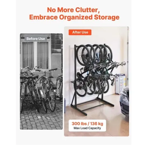 VEVOR Fahrradständer für 5 Fahrräder, Fahrradhalter mit 5 Hochleistungshaken, aus Karbonstahl, 136 kg Tragkraft, vertikaler Fahrradbodenständer für Garage, Wohnzimmer, Innenschuppen – Bild 2