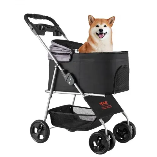 VEVOR Hundewagen 81x46x97 cm, 16,9 kg Tragkraft, faltbarer Hundebuggy, 4-Rad-Buggy mit abnehmbarer Trage und Netzfenstern, tragbarer Haustier-Buggy mit Bremse für kleine bis mittelgroße Haustiere – Bild 9
