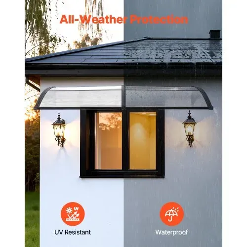 VEVOR Vordach für Haustür 965x1987 mm, Pultbogenvordach, Pultvordach mit Entwässerung & ABS-Halterung, Regen-, Schnee- & Sonnenschutz, Polycarbonat-Türüberdachung für Veranda & Terrasse, Transparent – Bild 2