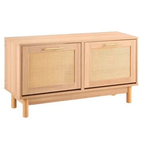 VEVOR Schuhregalbank Schuhbank (100 x 30 x 53 cm), Rattan-ähnliche Eingangsbank mit 2 Klappschubladen, Schuhregal mit 4 Fächern & 2 Rattantüren (136 kg belastbar), für Flur Wohnzimmer Schlafzimmer – Bild 9