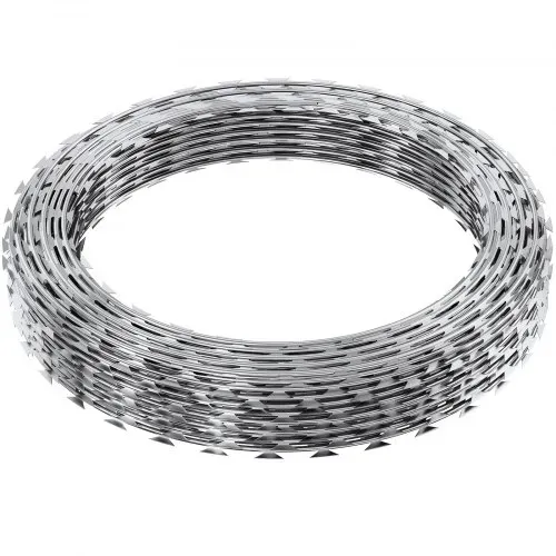 VEVOR Natodraht 75 m (5 Rollen x 15 m) Stacheldraht Spirale Sperrdraht Stacheldrahtzaun (0,51 mm) scharfe Klingen und (ca. 4 mm) dicke Kerndrähte Maschendraht für außergewöhnlichen Spiralschutz – Bild 9