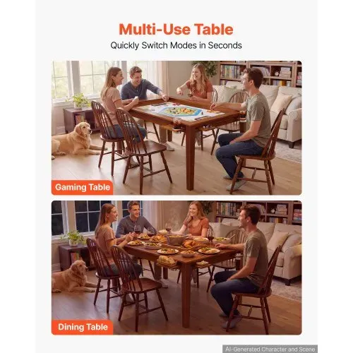 VEVOR Brettspieltisch 160x100x76cm 2-in-1 Spiel- & Esstisch 200kg Belastbar, Geräumig für 6 Spieler, Massivholz, mit Abnehmbaren Tischplatten Getränkehaltern Leder-Spielmatte & Ausziehbaren Tabletts – Bild 3