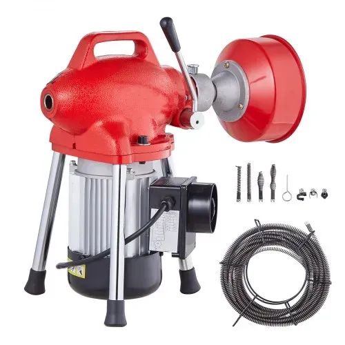 VEVOR Rohrreinigungsmaschine 66 Fuß x 5/8 Zoll, 250 W elektrische Rohrreinigungsmaschine mit manueller Zufuhr – mit 2 Stahlkabeln, 7 Schneidern und CW/CCW-Steuerung für 1,6" bis 4" Rohre – Bild 10