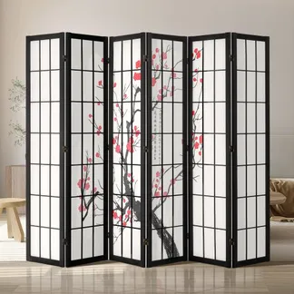 VEVOR 6-teiliger japanischer Raumteiler faltbarer Sichtschutz aus Holz Indoor, Trennwände mit Kirschblütenmalerei tragbare Dekorationsschirme zur Raumtrennung für Restaurant & Schlafzimmer VEVOR 6-teiliger japanischer Raumteiler faltbarer Sichtschutz aus Holz Indoor, Trennwände mit Kirschblütenmalerei tragbare Dekorationsschirme zur Raumtrennung für Restaurant & Schlafzimmer
