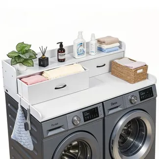 VEVOR Arbeitsplatte für Waschmaschine & Trockner (137 x 69,9 cm) mit Ablage & 2 Schubladen & Haken, für Wäscheschrank Speisekammer Küchentheke, 113 kg Belastbar, Weiß, Ablagefläche für Waschmittel VEVOR Arbeitsplatte für Waschmaschine & Trockner (137 x 69,9 cm) mit Ablage & 2 Schubladen & Haken, für Wäscheschrank Speisekammer Küchentheke, 113 kg Belastbar, Weiß, Ablagefläche für Waschmittel