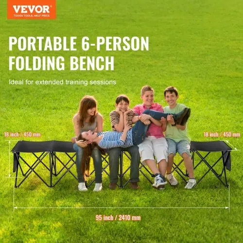 VEVOR Tragbare Klappbank, 6 Sitze, faltbare Seitenbank, Outdoor-Campingbankstühle mit Tragetasche, Mannschaftssport-Seitenbank für Fußball, Camping, Angeln, kein Zusammenbau nötig, sofortige Sitzgelegenheit, schwarz VEVOR Tragbare Klappbank, 6 Sitze, faltbare Seitenbank, Outdoor-Campingbankstühle mit Tragetasche, Mannschaftssport-Seitenbank für Fußball, Camping, Angeln, kein Zusammenbau nötig, sofortige Sitzgelegenheit, schwarz