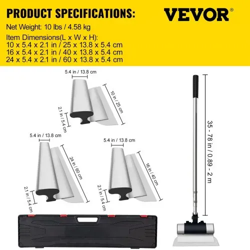 VEVOR Dekorspachtel Set 25 cm / 40 cm/ 60 cm Breitspachtel, 0,89 - 2 m Klingenlänge Trockenbau Flächenspachtel, 0,5 mm Klingenstärke Fassadenspachtel aus Edelstahl, ergonomischer Griff Gipserspachtel – Bild 6