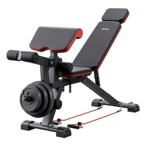 VEVOR Hantelbank verstellbare Brauchtrainer für Ganzkörpertraining 363 kg belastbar), Sit-up-Trainingsbank Fitness Bank Flachbank mit it Beinstrecker, Preacher-Polster, schnelle Einstellung – Bild 10