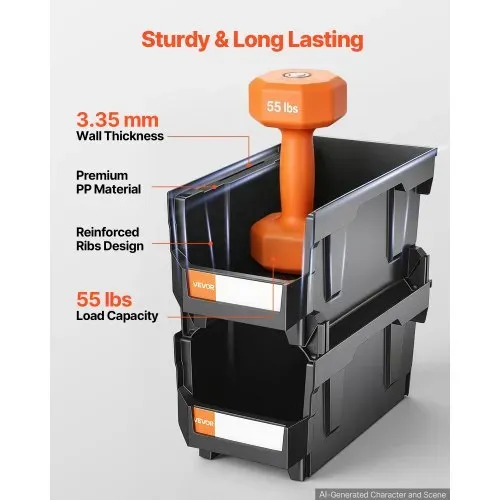 VEVOR Stapelboxen, 377 x 215 x 180 mm (6er-Pack), Lagerboxen, Sichtlagerboxen, Sichtlagerkasten zum Organisieren & Aufbewahren von Kleinteilen, Bürobedarf & anderem Zubehör, Schwarz – Bild 5