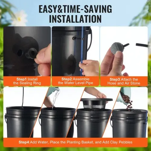 VEVOR DWC Hydroponics Grow System, Hydroponisches Anbausystem mit Top-Drip-Kit, 5-Gallonen-Tiefwasserkultur mit Luftpumpe, Luftstein und Wasserstandsanzeige für Blattgemüse (1 Eimer + Top-Drip-Kit) – Bild 4