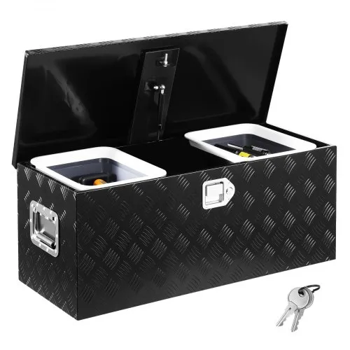 VEVOR Werkzeugkasten aus Aluminium für die Ladefläche, gestreifte Werkzeugkiste (899 x 370 x 370 mm) mit seitlichem Griff & ausziehbarem Regal, Aufbewahrungs-Organizer für Anhänger Schwarz VEVOR Werkzeugkasten aus Aluminium für die Ladefläche, gestreifte Werkzeugkiste (899 x 370 x 370 mm) mit seitlichem Griff & ausziehbarem Regal, Aufbewahrungs-Organizer für Anhänger Schwarz