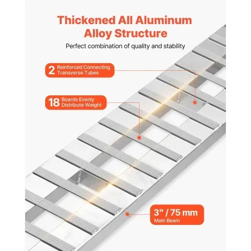 VEVOR Laderampen 2 Stk. 2745 x 380 mm, Robustes Aluminium, Schwerlast-Anhängerrampen-Set mit Antirutschplatten, Gesamttragfähigkeit 4535,9 kg, für Anhänger Traktoren ATVs Rasenmäher Motorräder – Bild 2