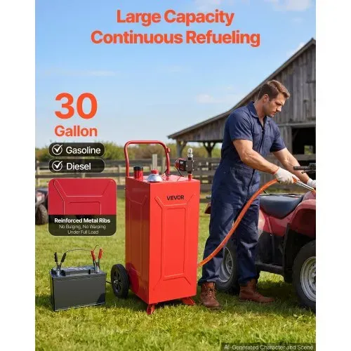 VEVOR 113,6L Kraftstofftrolley Mobile Tankanlage mit 12V Elektropumpe Rot, Tragbarer Kraftstoffkanister für Auto Rasenmäher Boot, Mit 2 Rollen & Ölstandsanzeige, Für Benzin & Diesel, Kohlenstoffstahl VEVOR 113,6L Kraftstofftrolley Mobile Tankanlage mit 12V Elektropumpe Rot, Tragbarer Kraftstoffkanister für Auto Rasenmäher Boot, Mit 2 Rollen & Ölstandsanzeige, Für Benzin & Diesel, Kohlenstoffstahl