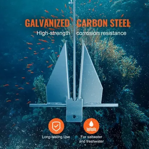 VEVOR Fluke-Ankerset Feuerverzinkter Fluke-Anker aus Stahl mit 2,4 m Kette, 30,8 m Seil und zwei 11 mm Schäkeln, Bootsanker für kleine Schiffe unter 9,14 m, Meere, Flüsse und Küsten 6kg – Bild 5