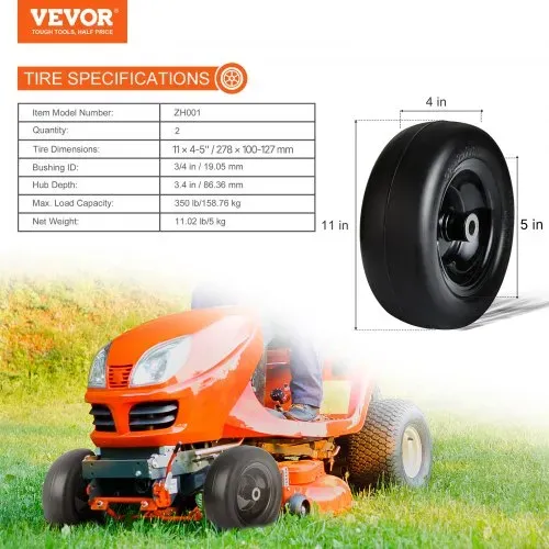 VEVOR Rasenmäherreifen mit Felge, 278 x 100-127 mm Schlauchlose Traktorreifen, 2er-Pack Reifen- und Radbaugruppe, Pannensicherer PU-Reifen, 3,4 Zoll Zentrierte Nabe, 3/4 Zoll Buchsengröße – Bild 6