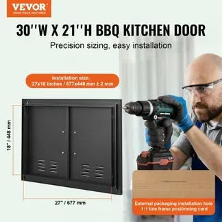 VEVOR Grill-Zugangstür, 762 x 533 x 46 mm, Doppelte Außenküchentür, Flächenbündig Montierte Kaltplattentür, Vertikale Wandtür mit Griffen und Lüftungsschlitzen, für Grillinsel, Grillstation usw. VEVOR Grill-Zugangstür, 762 x 533 x 46 mm, Doppelte Außenküchentür, Flächenbündig Montierte Kaltplattentür, Vertikale Wandtür mit Griffen und Lüftungsschlitzen, für Grillinsel, Grillstation usw.