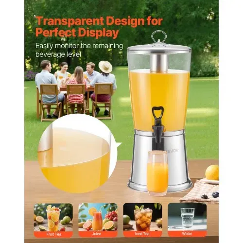 VEVOR Getränkespender (1 x 8 L) für Partys Saftspender (aus Edelstahl + Kunststoff) mit tropfsicherem Zapfhahn Wasserspender für Restaurants Partys, Limonade Eistee selbstgemachte Getränke Spender – Bild 3