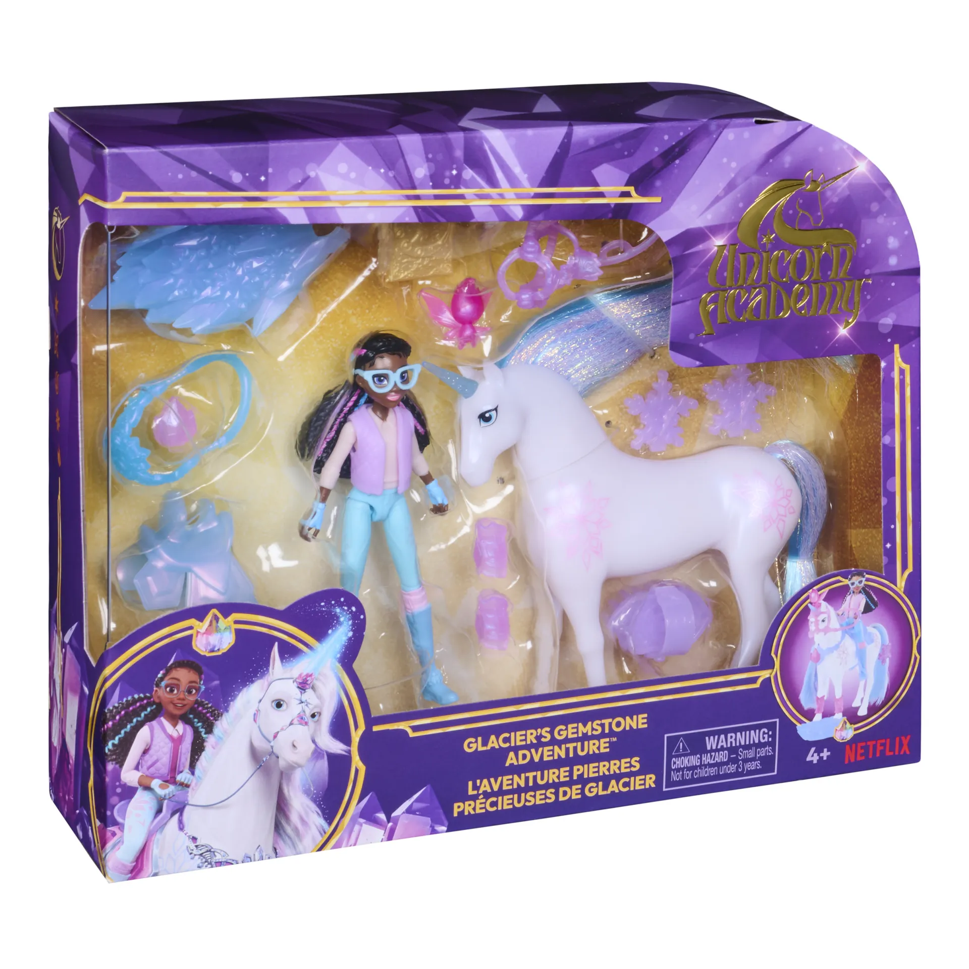 Unicorn Academy - Glacier’s Gemstone-Abenteuer mit Layla, ca. 12 cm Originalfiguren zur Netflix Serie mit 13 Zubehörteilen im Eis-Magie Design, für fantasievolles Rollespiel – Bild 7