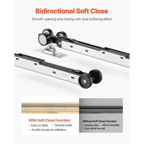 VEVOR Schiebetürrahmen-Set für 610–914 mm breite & 2032 mm hohe Türen, Schiebetürsystem-Set aus verzinkter Stahl & Holz mit Zwei-Wege-Soft-Close-Mechanismus & sanftem Gleiten, für Wohnzimmer – Bild 2