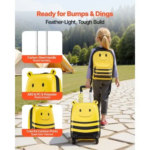 VEVOR 5 tlg. Kinderkoffer Set, 457,2 mm, Hartschalenkoffer mit Kindertrolley, Rucksack, Nackenkissen, Lunchbox & Kofferanhänge, Kofferset fürJungen & Mädchen, praktisch für Reisen Fliegen (Bienen) – Bild 5