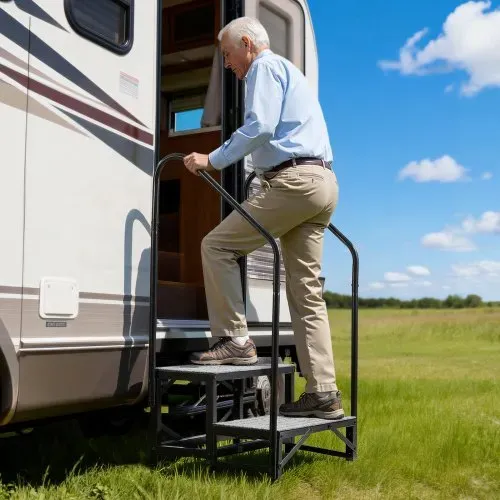 VEVOR Wohnmobiltreppe mit 2 Handläufen (2 Stufen), Standtreppe mit 300 kg Tragkraft, Außentreppe mit Rutschfester Matte für Senioren/Haustiere, Trittstufe für Camper, Mobilheim, Veranda, Pool und Spa – Bild 7