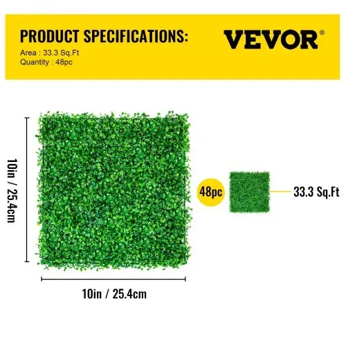 VEVOR Künstliche Pflanzenwand 48 Stk. 10 x 10 Zoll, Sichtschutz Hecke Künstlich Grün, Künstliche Buchsbaumplatte PE, Sichtschutz Kunstpflanzen 25 x 25 cm Sichtschutzhecke Wanddekoration Pflanzenwand – Bild 6