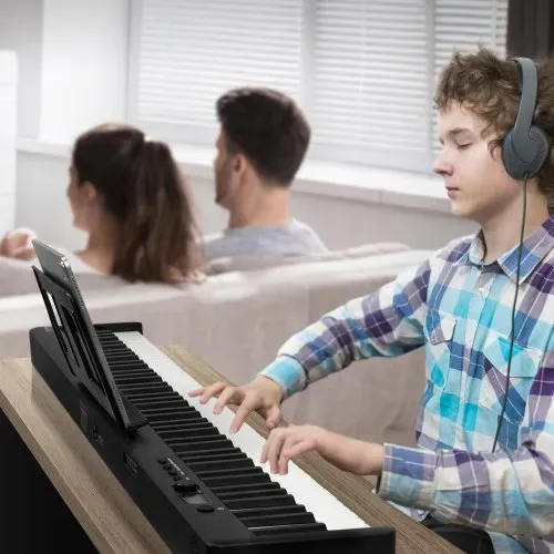 VEVOR 88-Tasten-Klappklavier, Bluetooth und MIDI, tragbares elektronisches digitales Klappklavier mit Sustain-Pedaltasche, berührungsempfindlichen Tasten, Kopfhörern, wiederaufladbar für Anfänger, Jugendliche und Erwachsene, Schwarz – Bild 7