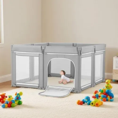 VEVOR Baby-Laufstall, 200 x 178 cm, Laufgitter für Kleinkinder, faltbarer Spielplatz mit Reißverschlusstür & weichem, atmungsaktivem Netz, Sicherheits-Aktivitätszentrum für drinnen und draußen – Bild 7