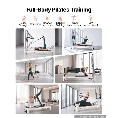 VEVOR Pilates Reformer mit Half Tower 2370x795x200 mm Aluminiumlegierung Ideal für Heimgebrauch & Fitnessstudio, bis 181 kg Belastbar, mit Jumpboard, Federn, Pilates-Box und Verstellbarer Kopfstütze VEVOR Pilates Reformer mit Half Tower 2370x795x200 mm Aluminiumlegierung Ideal für Heimgebrauch & Fitnessstudio, bis 181 kg Belastbar, mit Jumpboard, Federn, Pilates-Box und Verstellbarer Kopfstütze