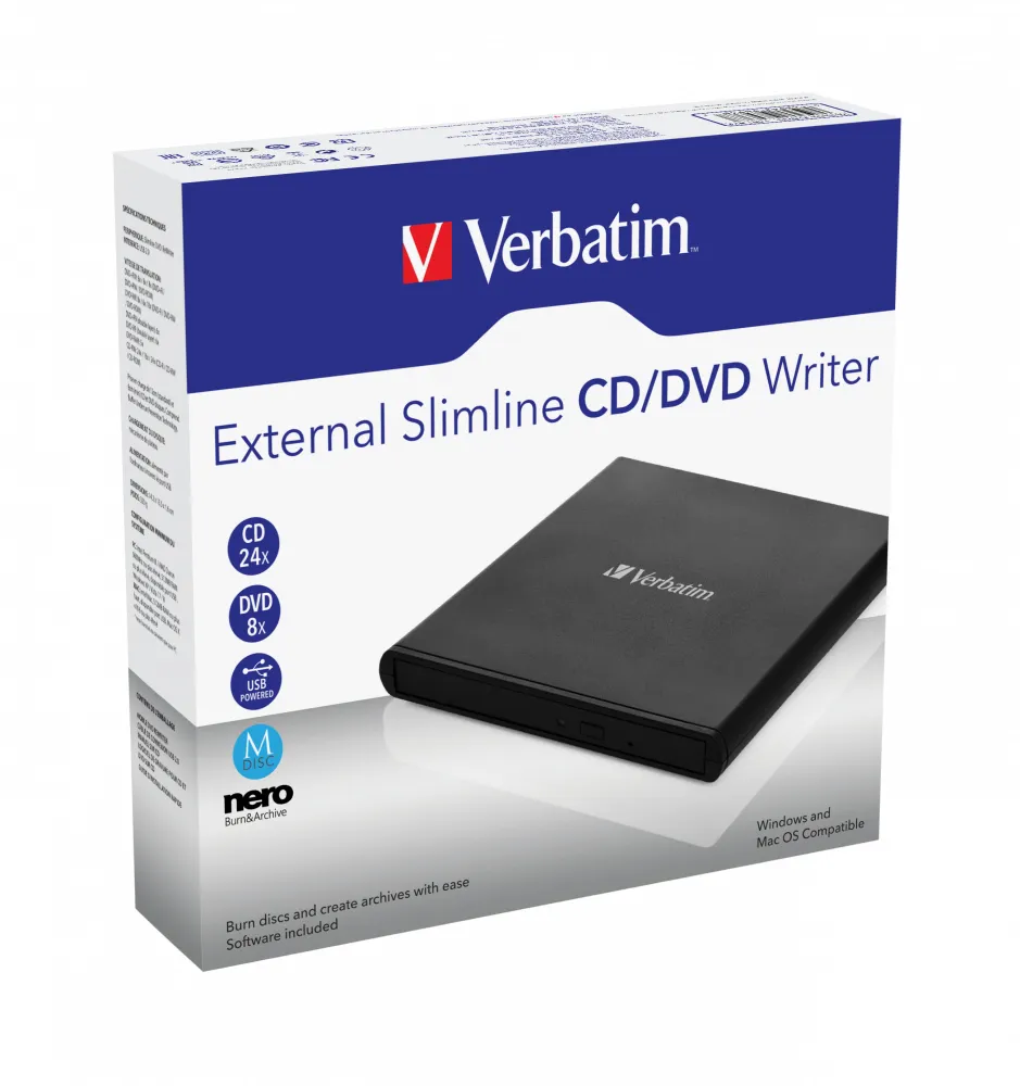 Verbatim External Slimline CD/DVD Writer Optisches Laufwerk DVD±RW Schwarz – Bild 3