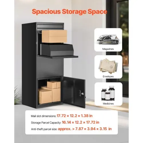 VEVOR Paketbriefkasten 1198x500x360 mm, Paketkasten mit Schloss, Paketbriefbox aus verzinktem Stahl mit Diebstahlschutzdesign, Packstation für Zuhause und das Büro, schwarz – Bild 3