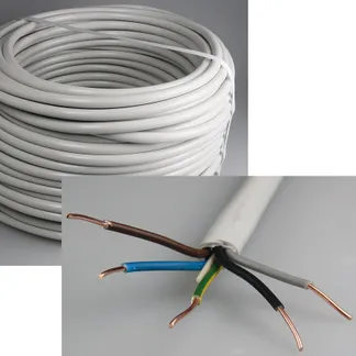 Stromleitung „NYM-J“, 50m, isoliert 5G2,5, grau, Außen-Ø 8,2mm, Ring Stromleitung „NYM-J“, 50m, isoliert 5G2,5, grau, Außen-Ø 8,2mm, Ring